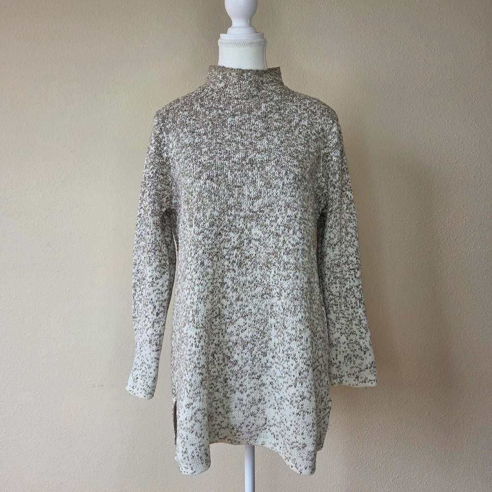 Pure Jill J. Jill Marled Mock Neck Tunic Sweater Oatmeal Tan Cream Size M Cotton